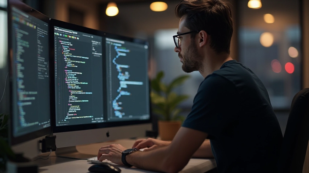 Laptop scherm toont HTML en CSS code voor responsive webdesign met media queries en flexbox layout